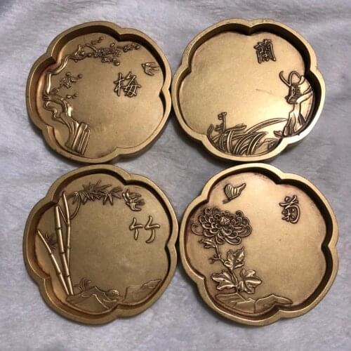 4pcs China ancient home decor brass metal handicraft plum blossoms orchid bamboo chrysanthemum statue Ornaments Brush wash plate