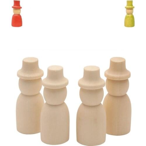 65MM 10pcs wooden man wearing a hat Peg Dolls Unpainted Figures DIY Arts Crafts supplies kids baby toys Christmas home decorati