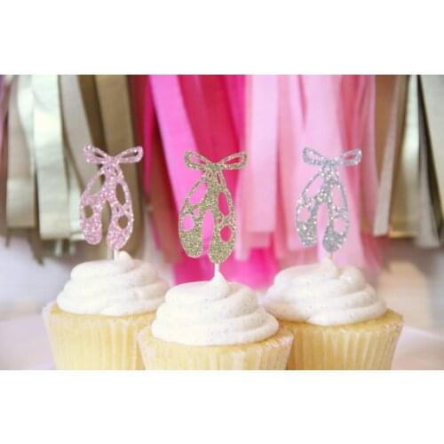 Glitter Ballet Slipper Cupcake Toppers girl baby shower baptism wedding Ballet Birthday, Dance Party Decor