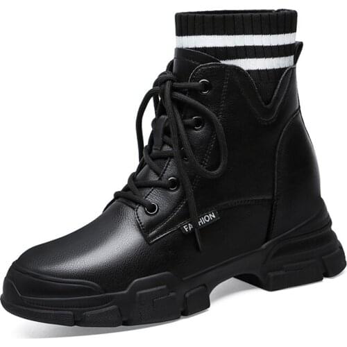 Round Toe Thick-Soled Martin Boots, Inner Heightening Solid Color Short Boots, WomenS Platform Shoes