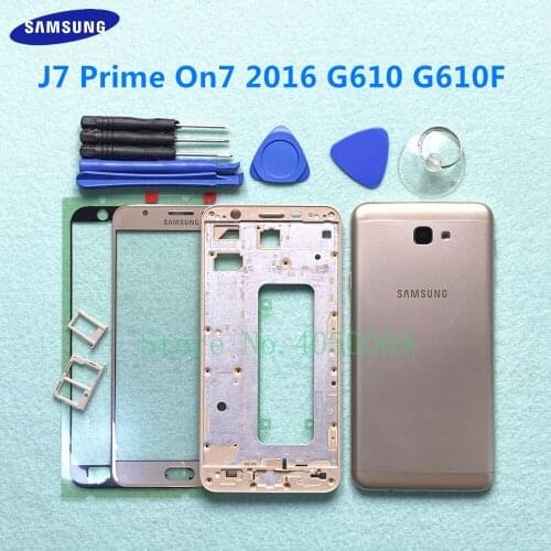 Full Housing Touch screen glass Panel Middle Frame Rear Case Back Cover For Samsung Galaxy J7 Prime On7 2016 G610 G610F + Tools