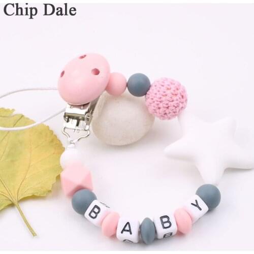 Chip Dale DIY Silicone Baby Pacifier Clips Chain Personalised Name Nipple Pacifier Chain Holder Infant Feeding Teether Gifts