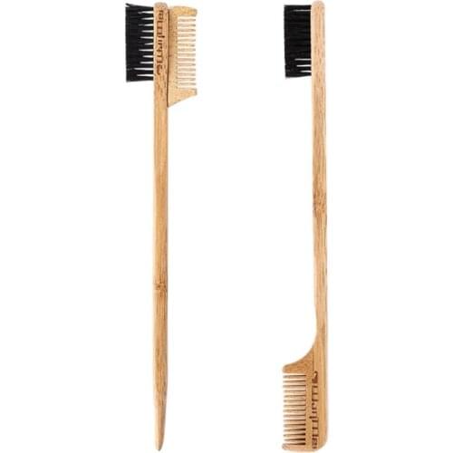 Natural Bamboo Wood Double-sided Edge Control Brush Comb Eyebrow Grooming Brushes Kit Hair Salon Makeup Tool C1FF
