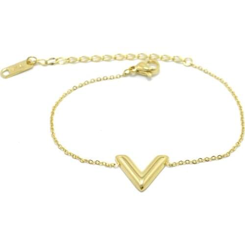 Classic Brand Stainless Steel Jewelry Triangle V Shape Bracelet Letter Pendant Bracelet For Women Gold Statement Chokers Bangle