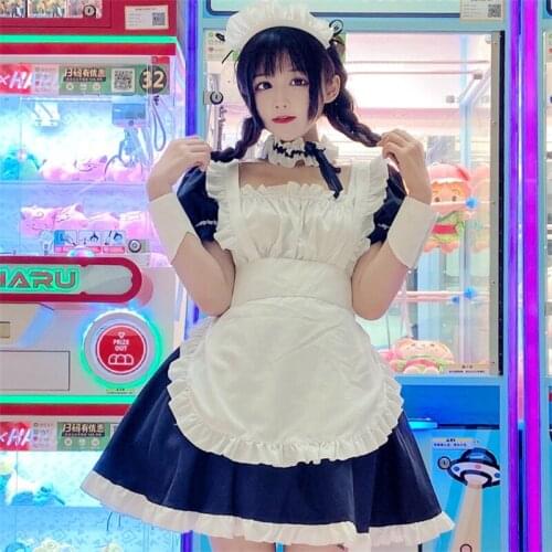 Adult Women Maid Cosplay Costume Japanese Kawaii Anime Lolita Bow Maid Apron Uniform Carnival Party Black White Dress For Girls