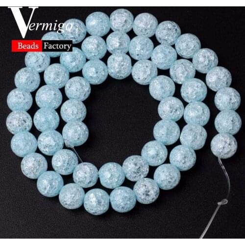 Natural Stone Beads Light Blue Snow Cracked Crystal Round Beads For Beadwork Jewelry Making 6 8 10 12mm Diy Jewellery Bracelet