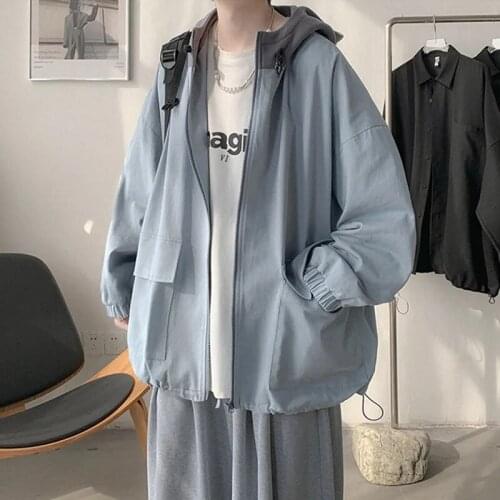 Men Jacket Japanese Loose Hip-Hop Hooded Coat Spring Autumn Clothing Korean Solid Casual Tops Pocket Zipper Outwear Veste Homme