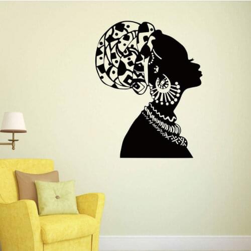 Cute Black Girl Home Decoration Wall Art African Tribal Women Decal Vinyl Sticker Home Shop Window Decoration Sign