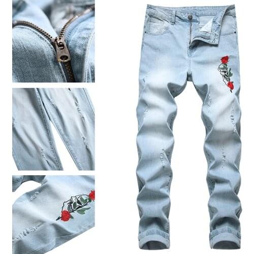 Trendy jeans mens slim washed white light-colored pants youth mens jeans