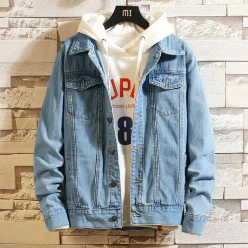 Men Jean Jackets New Pop Spring Light Blue Denim Jackets Coats High Quality Men Cotton Slim Denim Coats Mens Casual Jean Coats