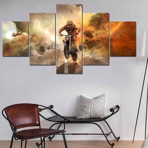 Wall art canvas painting 5 piece motorbike on the runway picture print home decoration poster frame living room modular