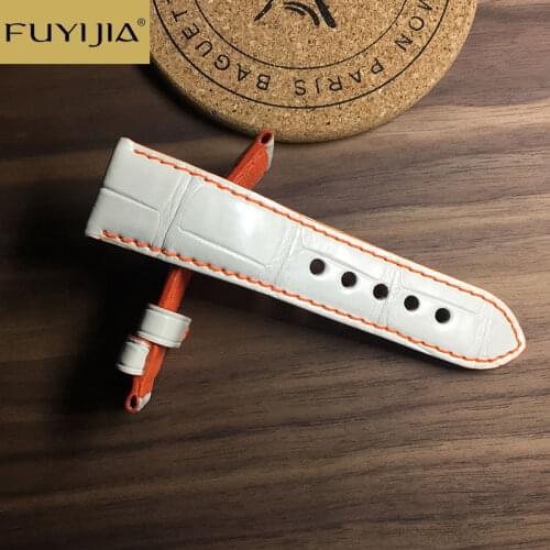 New FUYIJIA White Women Watchbands 18MM 20MM Handmade Crocodile Leather Belt Custom Top Brand Strap Genuine Alligator Watch Band