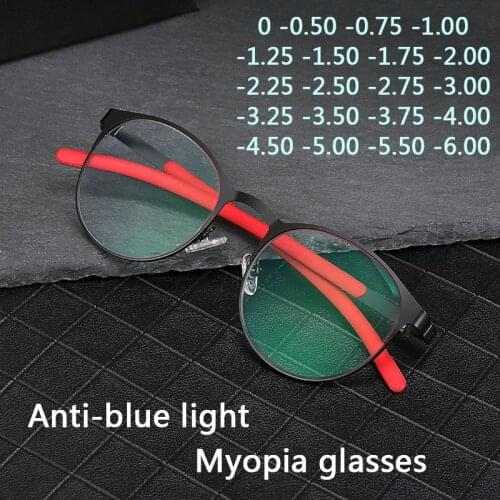 Anti Blue Light Blocking Myopia Glasses Women&Men Round Frame Nearsighted Prescription Glasses Diopter -1.0to-6.0