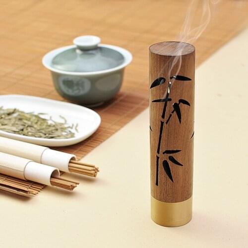 Walnut Wood Plum Bamboo Carved Line Incense Burner Base Copper Sticker Holder Agarwood Sandalwood Aroma Scene Diffuser Plate
