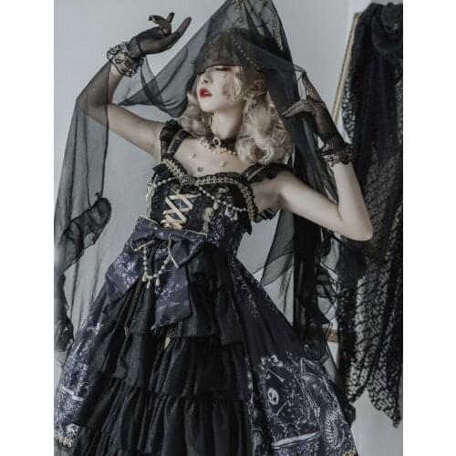 Japanese Lolita JSK Dress Dragon Witch Gothic Jsk Dress Dark Punk Vintage Victorian Princess Party Dress Sleeveless Lolita Dress