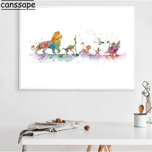 Lion King Poster Canvas Painting Watercolor Print Cartoon Wall Art Painting Nursery Poster Wall Pictures Kids Room Home Decor