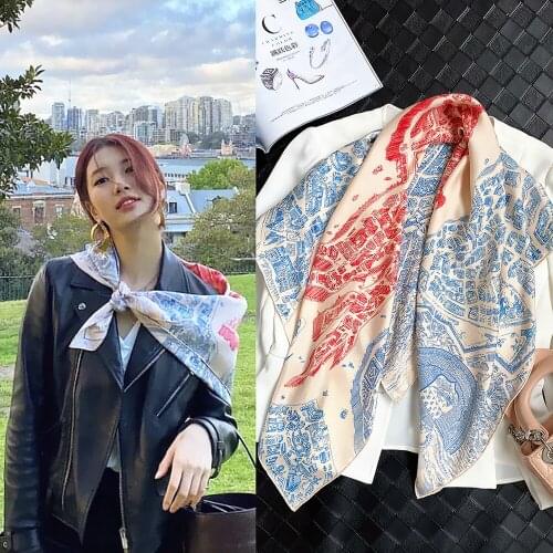 90cm new hand curled horse city womens twill square silk scarf sunscreen shawl
