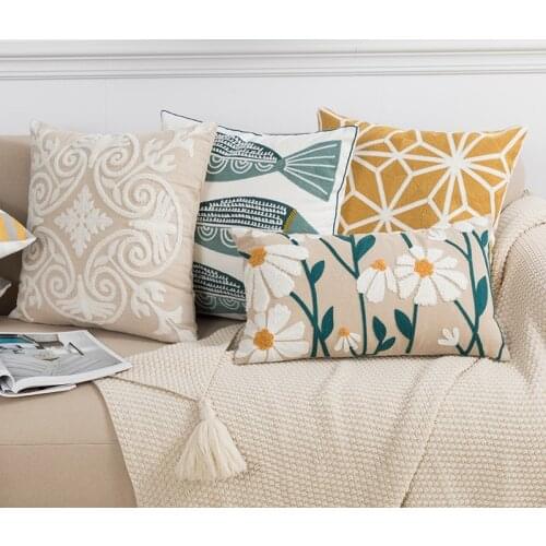 Chic Floral Geometric Cushion Cover 45x45cm/30x50cm Embroidery Throw Pillow Cover for Living Room Soft Pillow Case Sofa Decor
