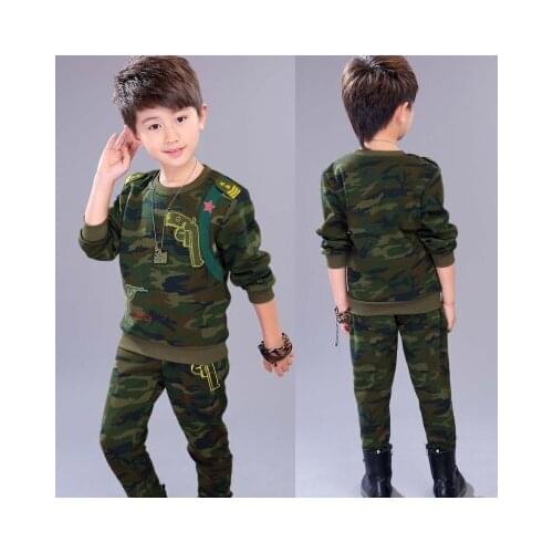 Special Offer Childrens Camouflage Suit 2020 Spring Fall Boys Splicing Army Uniform 2 Pcs Male Kids Hot Sports Clothing Set X43