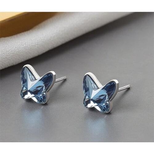 Unique Design Silver Color Animal Jewelry Trendy Crystal CZ Butterfly Stud Earring for Women Girls Everyday Piercing Earrings