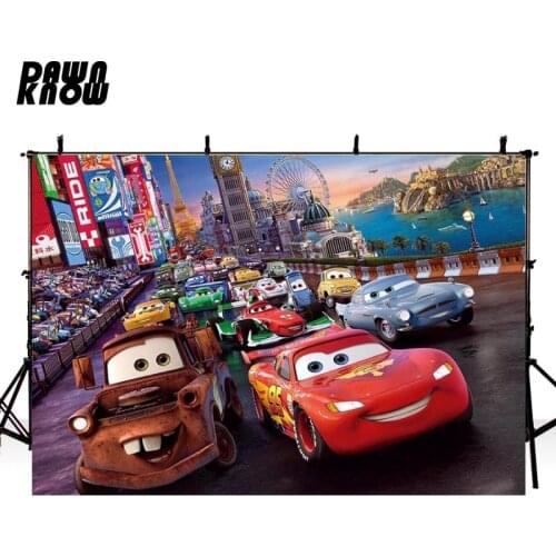 DAWNKNOW Vinyl Photography Background For Children Photo Shoot Cartoon Car Polyester Backdrops For Baby Photo Studio G091