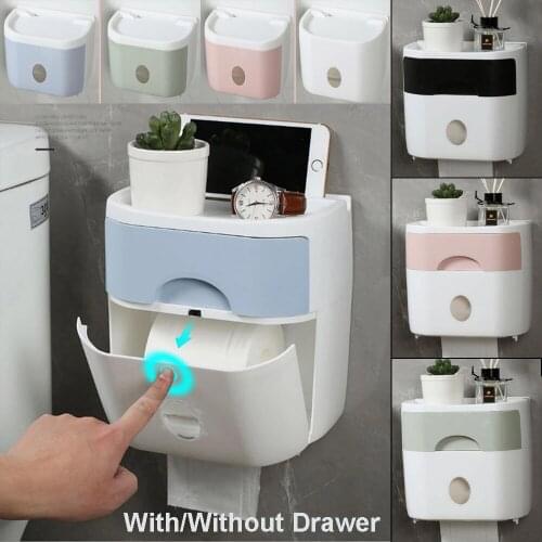 Waterproof Wall Mount Toilet Paper Holder Shelf Toilet Paper Tray Roll Paper Tube Storage Box Creative Tray