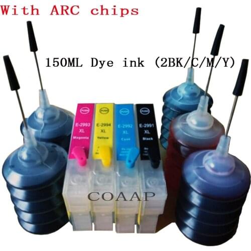 XP435 XP235 XP335 XP432 XP332 XP442 XP342 XP345 XP247 XP245 Printer for Refillable 29XL T2991 T2996 cartridge Chip+150ML Dye ink