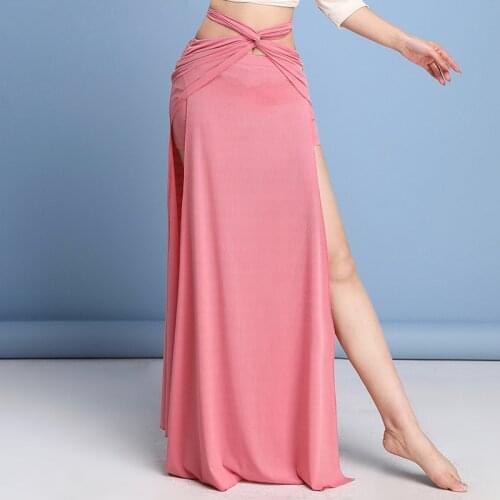 New Belly Dance Beginner Skirt Solid Color Belly Dancing Skirt Woman Sexy Split Long Skirt Oriental Ethnic Performance Costumes