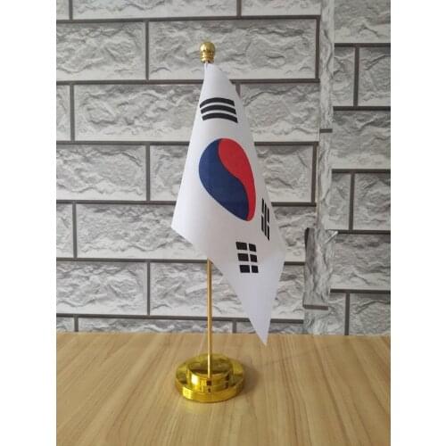 South Korea Office table desk flag with gold or silver metal flagpole base 14*21cm country flag free shipping NO.0050