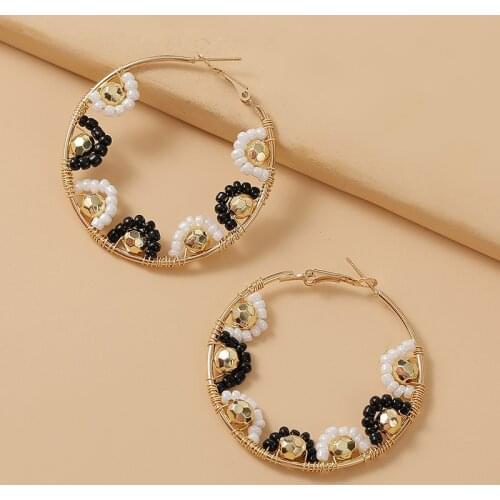 2020 New Design Fashion Handmade Glass Beaded Hoop Earrings For Women Bohemian Round Circle Earring Party Statement Jewelry Gift