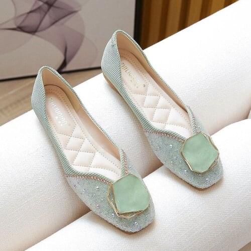 Net Celebrity Shoes Womens 2021 Spring and Autumn New Flat-bottomed One-foot Shallow Mouth All-match Womens Single Shoes