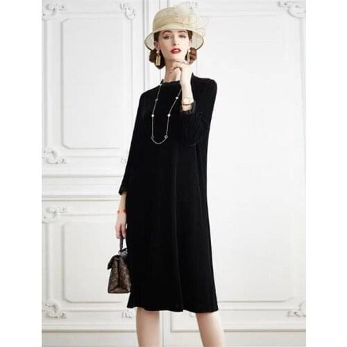 Women Elegant Ruffled Collar Velvet Dress Autumn Winter Wrist Sleeve A-Line Holiday Dress Plus Size Vestidos M-5XL 6XL