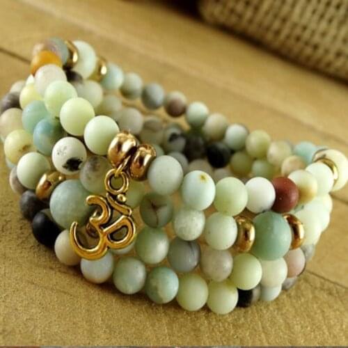 108 Beads Necklace Stackable Bracelet Beaded Necklace Wrist Mala Rosary Amazonite Necklace Buddhist Jewelry