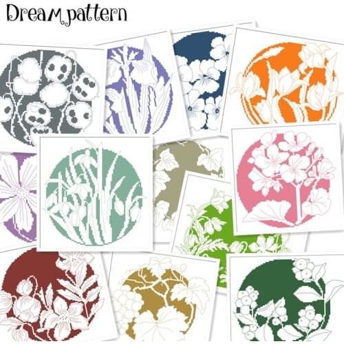 12 months flowers cross stitch package cartoon simple 18ct 14ct 11ct cloth cotton thread embroidery DIY handmade needlework