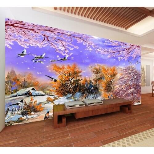 3D forest snow scene oil painting natural scenery TV background wallpaper bedroom living room home decoration mural custom