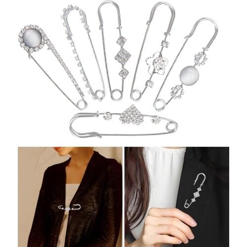 6pcs/Set Crystal Brooch Pins Buckle Fixed Clothes Exquisite Women Decorative Cardigan Scarf Buckle Clips Lapel Pin
