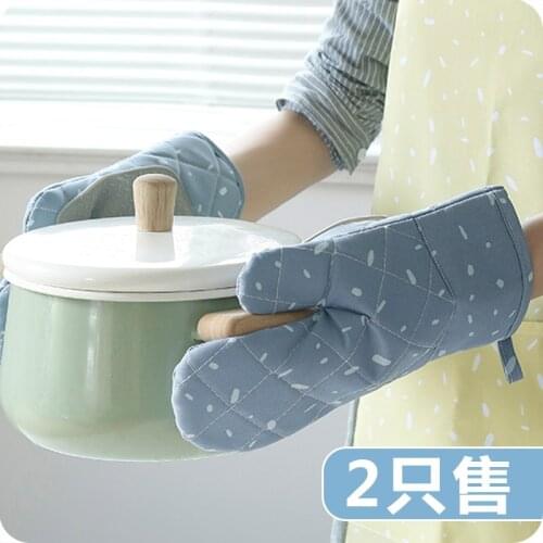 Household Microwave Oven Heat Resistant Baking Mitts Kitchen Fabric Thickening Insulated Cooking Silicone Gloves