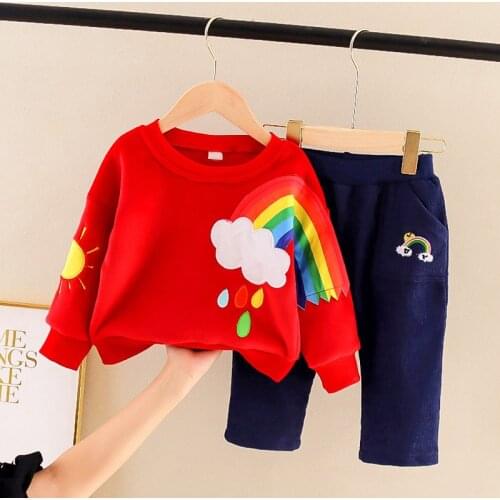 Newborn Kids Cotton Long Sleeves Clothes Suits Cotton Top Pant Baby Toddler Boy Clothing Sets Cute Rainbow Children Girl Outfits