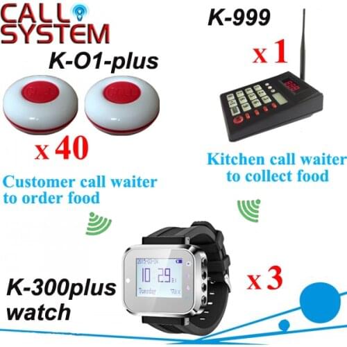 Electronic watch pager system 1 kitchen worker calling device 3 wrist receiver and 40 table buzzer for guest use