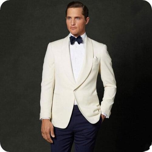 Hot Recommend One Button Ivory Groom Tuxedos Groomsmen Peak Lapel Mens Suits Blazers (Jacket+Pants+Tie) W:901