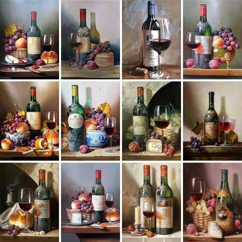 HUACAN Full Square Diamond Painting Red Wine DIY 5D Diamond Embroidery Cross Stitch Landscape Mosaic Bottle Home Decor