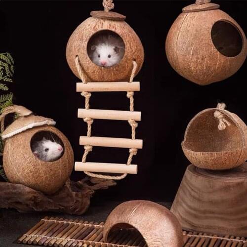 Coconut Shell Bird Cage Hamster Parrot Pet House Natural Bedroom With Hanging Lanyard Cute Environmentally Friendly Healthy Nest