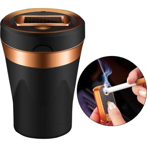 Compact Ceramic Ashtray Detachable Car Cigarette Ashtray with LED Light USB Rechargeable Car Trash Can for Travel Home
