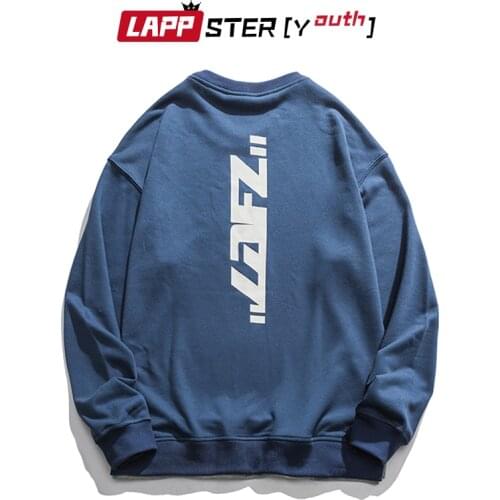 LAPPSTER-Youth Harajuku Fashions Letter Hoodies 2020 Korean Pullover Mens Blue Casual Sweatshirts Oversized Streetwear Clothes