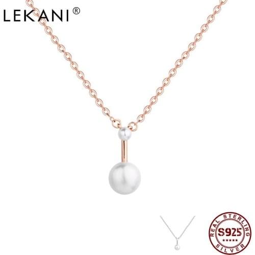 LEKANI Genuine 925 Sterling Silver Choker Necklaces Women Simple Shell Pearl Necklace Elegant Fine Jewelry Give Girlfriend Gift