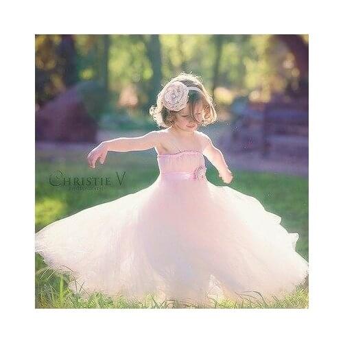 Lovely Girls Pink Puffy Tutu Dress Kids Handmade Tulle Princess Wedding Flower Dress with Satin Bow Waist Children Party Tutus