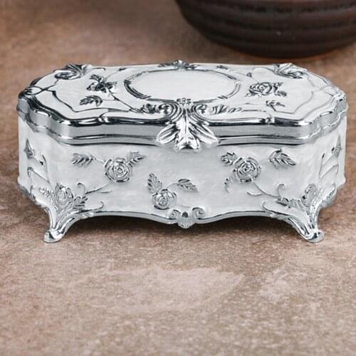 Fashion Vintage Jewelry Box European Princess Jewelry Storage Box Small Gift Storage Silver Plated Cotton Swab Toothpick Box