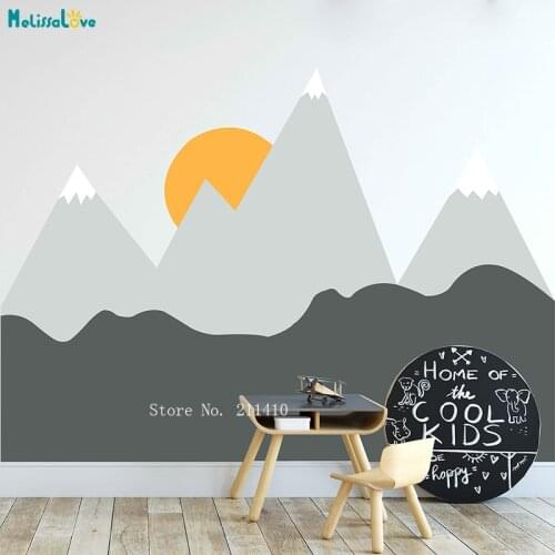 Custom Four Colors Mountains Wall Decal Nursery Headboard Corner Pattern Wall Art Kid Toddler Baby Room Washable DécorYT2465