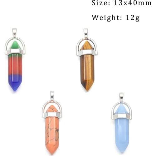 Natural Tiger Eye Stone Pendant Quartz Hexagon Prism Point Chakra Healing Charms Pendants for DIY Necklace Jewelry Making