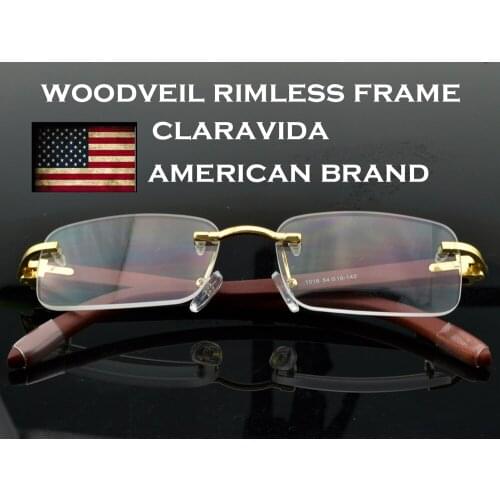 Diamont Cutting Blu Light Blocking Wood Rimless Reading Glasses with PU Case America Brand for Gentlemen +0.75~+4.0